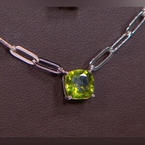 NEW-Affinity Gems Paperclip Cushion Cut Gemstone Necklace SterlingSilver Peridot